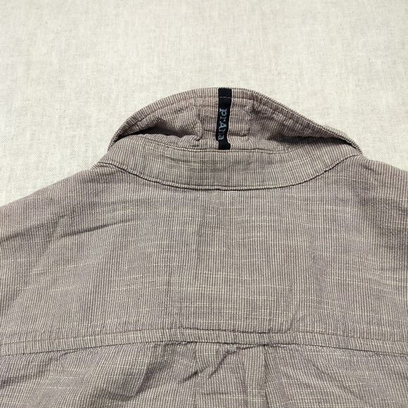 Prana Breathe Button Down Shirt Mens  Small Taupe Short Sleeve Micro Strips - Picture 4 of 13
